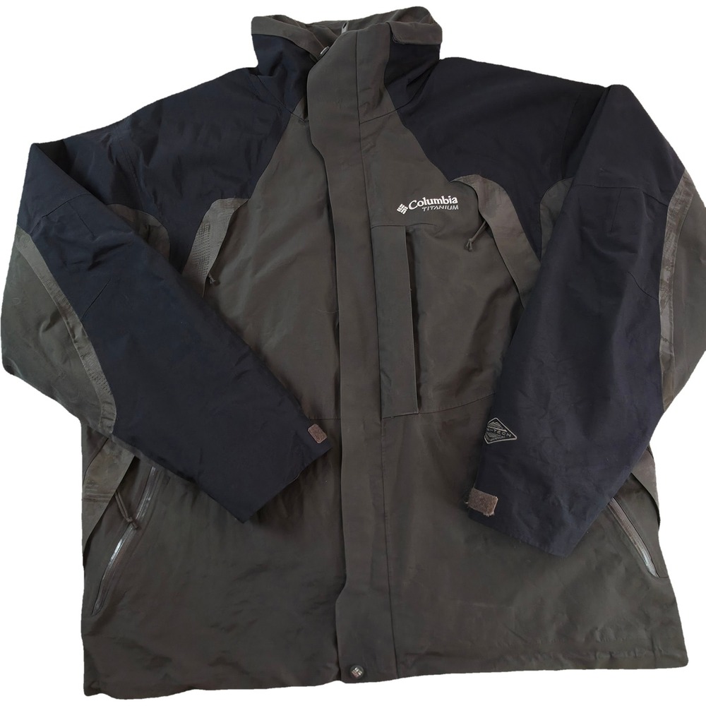 Columbia Titanium Jacket Mens XL Olive Black Omni-Tech Hooded Shell